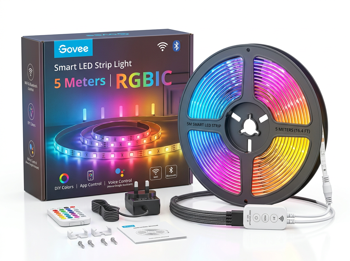 Fita LED inteligente RGB 5 metros, rolo em fundo branco